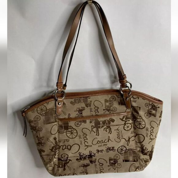 Coach Brown and Tan Shoulder Bag with Leather Handles - Picture 2 of 6